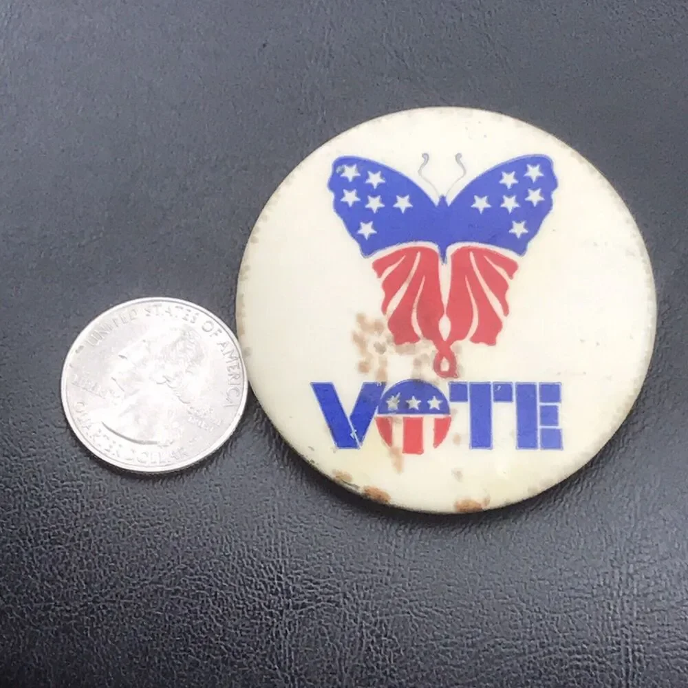 Vote Patriotic Butterfly Vintage Pin Button Pinback Hippie